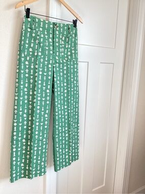 🐌Anthropologie Colette Pants Maeve Cropped Wide Leg Linen Blend New 26 Green